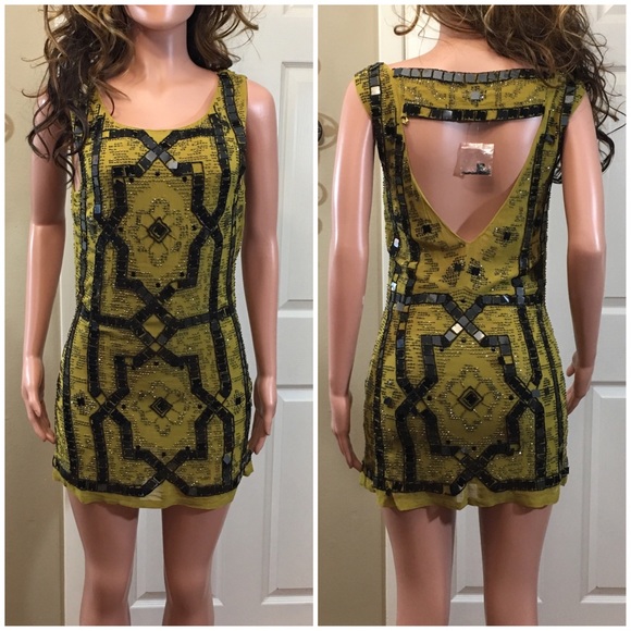 Free People Dresses & Skirts - Free People yellow beaded mirror dress